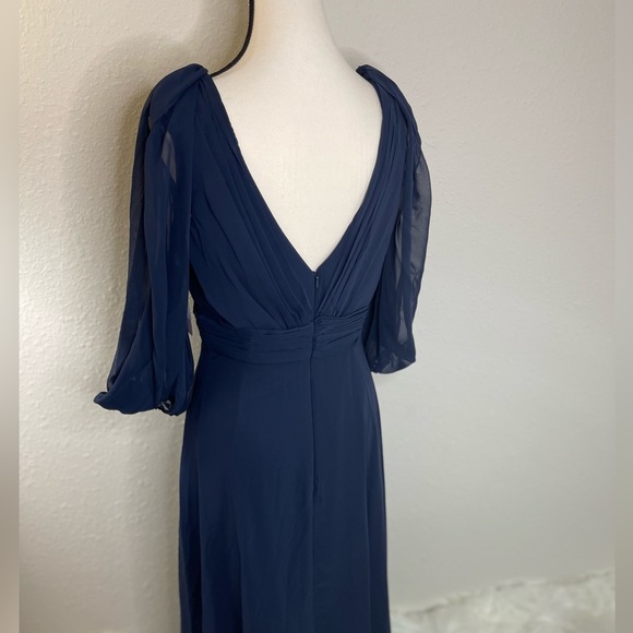Jenny Packham Bridesmaids Dress Chiffon Shirred V-neck 3/4 Sleeve Formal… - Picture 3 of 11